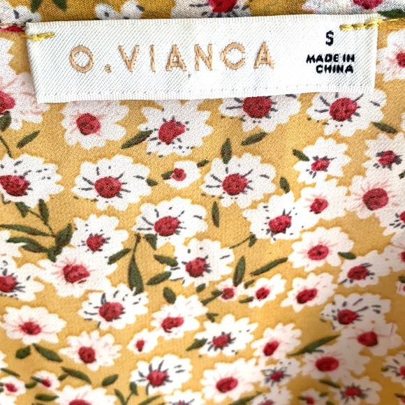 O. Vianca Yellow Flower Flutter sleeve Wrap Boho Crop Top, Size S - Picture 6 of 9